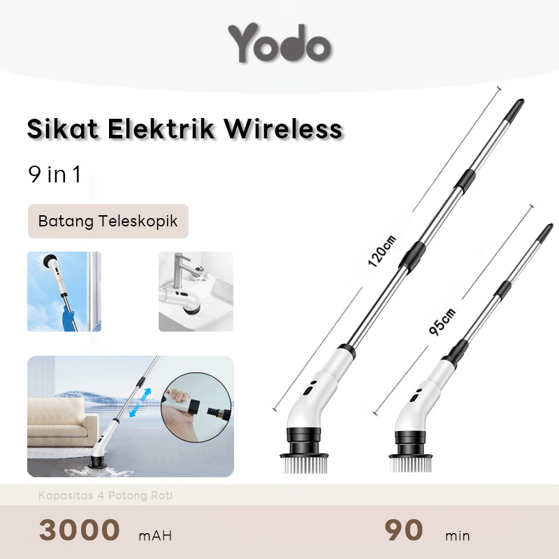 Sikat Elektrik Wireless 9-in-1 Multifungsi - Sikat Elektrik Serbaguna dengan Gagang Teleskopik