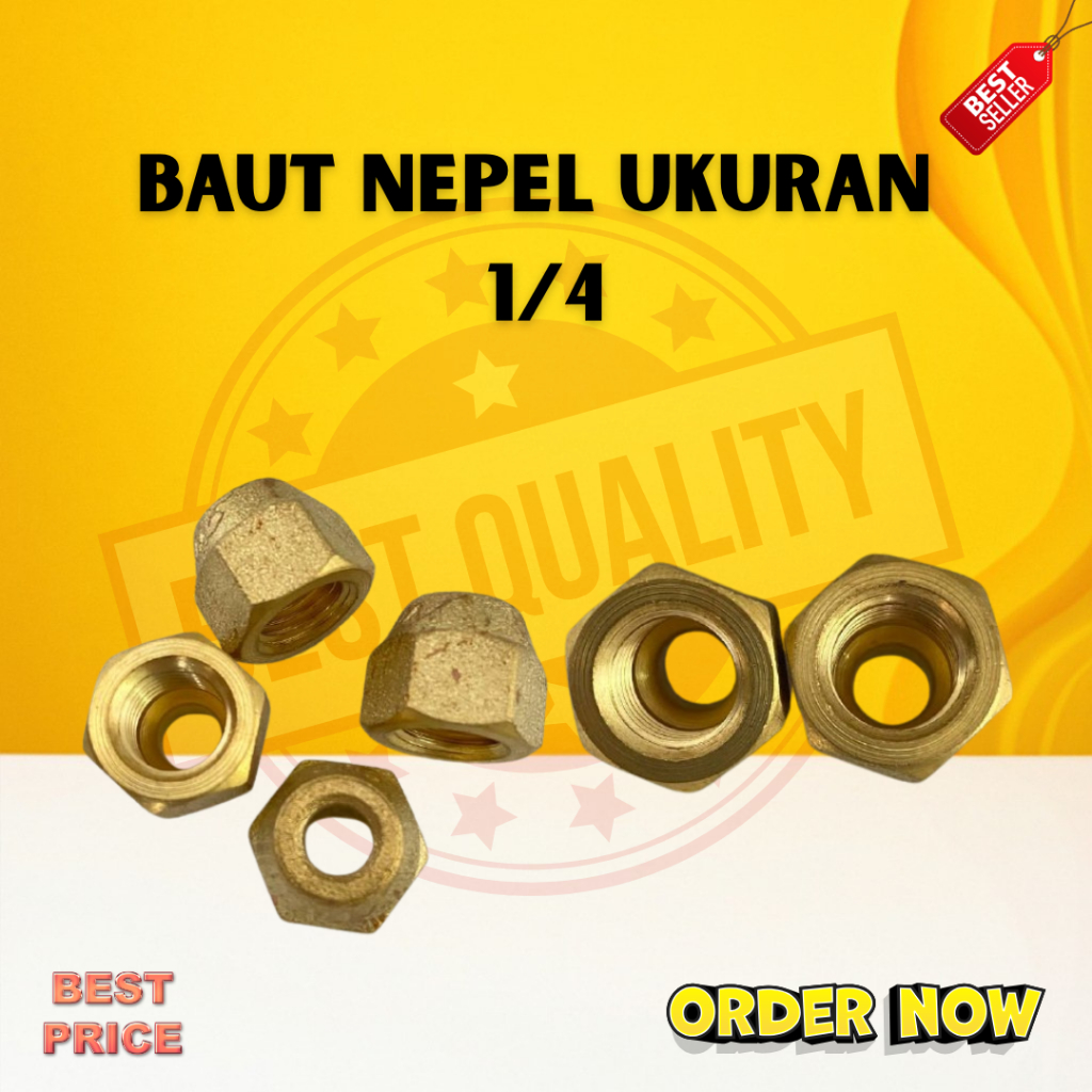 BAUT NEPEL 1/4 INCH KUNINGAN | SAMBUNGAN PIPA KOMPRESOR / AIR / OLI ANTI KARAT