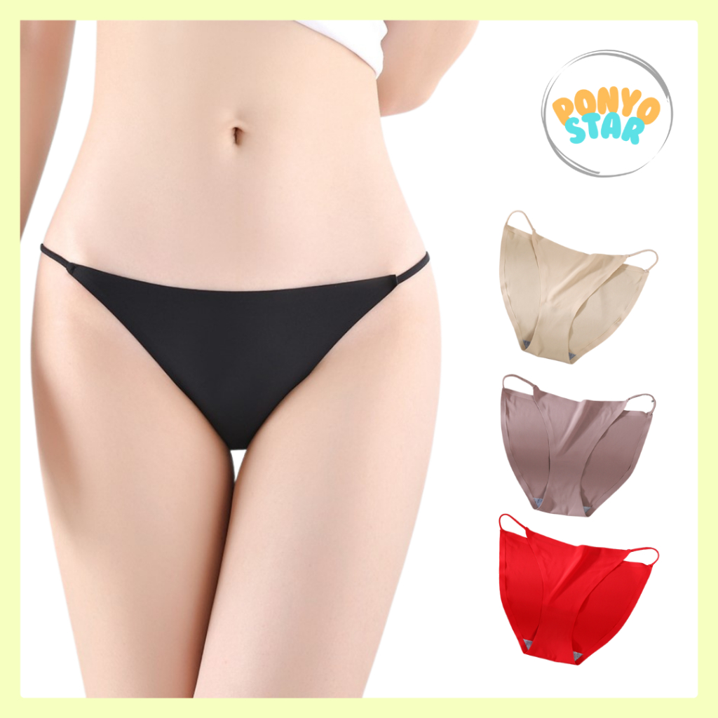 340 Celana Dalam Wanita Seamless Tali 1 Cd Perempuan Lapis KatunThong Lentur IceSilk Midi Waist Lemb