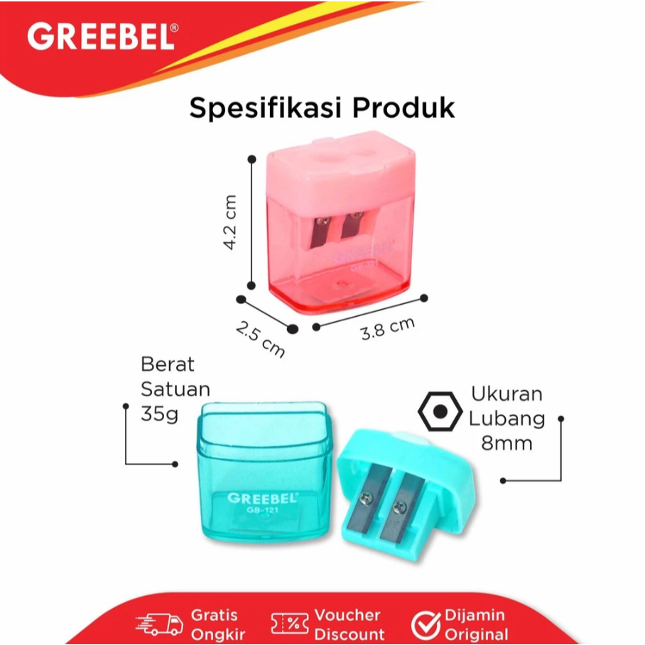 

GREEBEL - Rautan Serutan Pensil Sharpener Two Holes GB-121