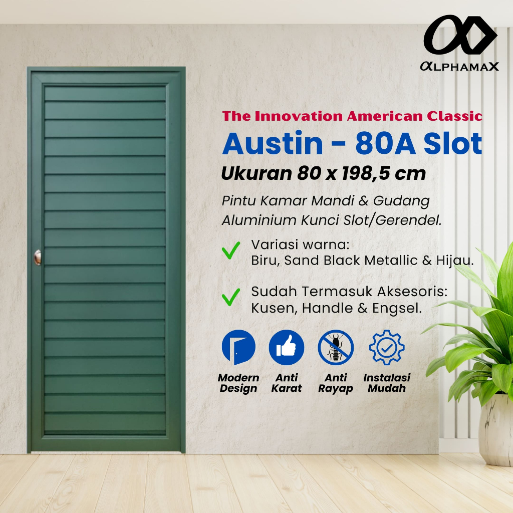 Pintu Aluminium Rumah Austin Door - 80A Slot Pintu Aluminium Kunci Slot 80x198,5cm