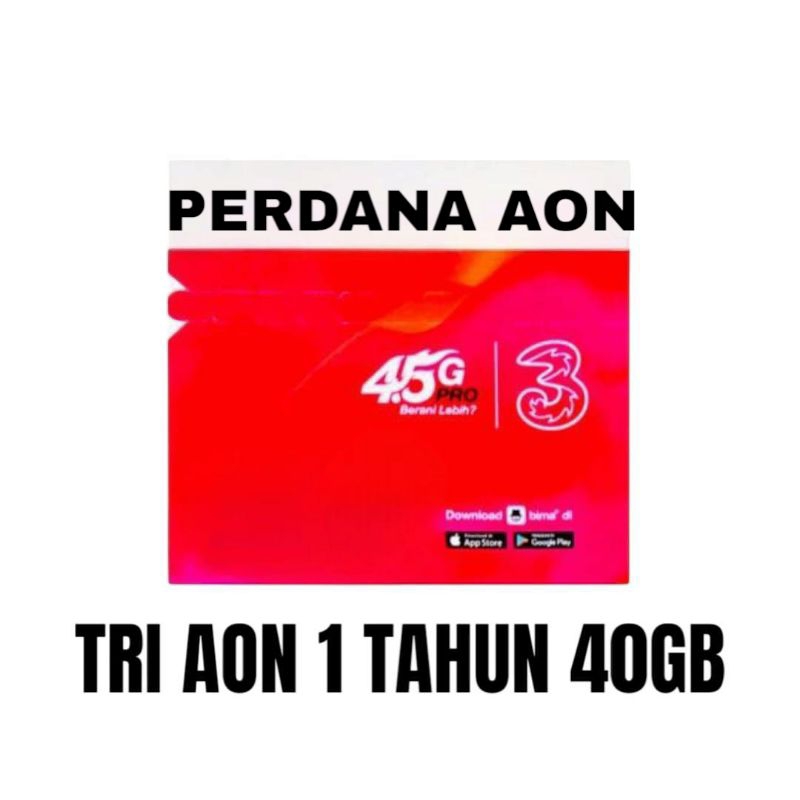 Kartu 3 / TRI AON 1 Tahun / Perdana AON 40GB Fresh