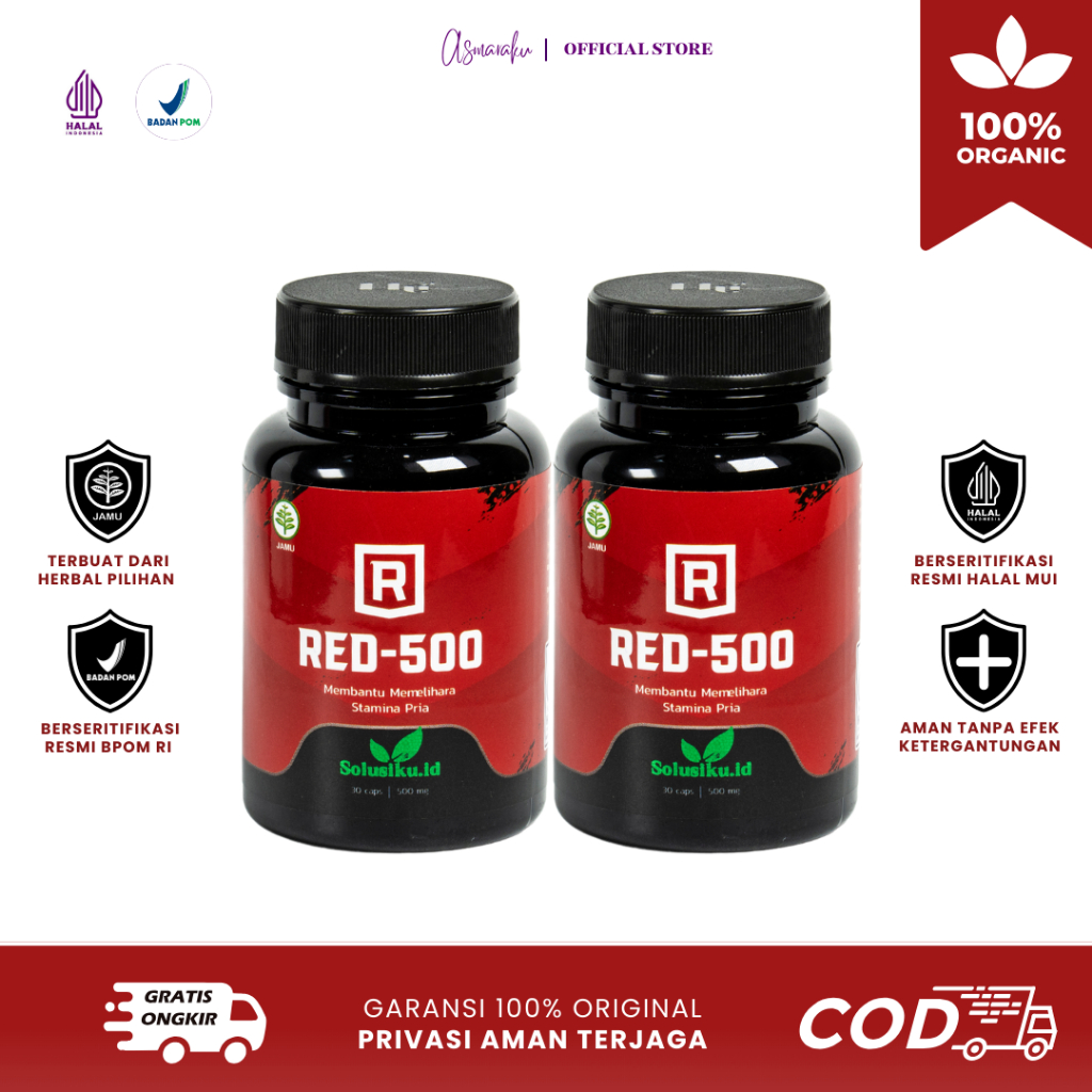 RED 500 Jamu Herbal Pria Kuat Ampuh dan Tahan Lama 2 Botol isi 30 Kapsul Aman BPOM Privasi Aman