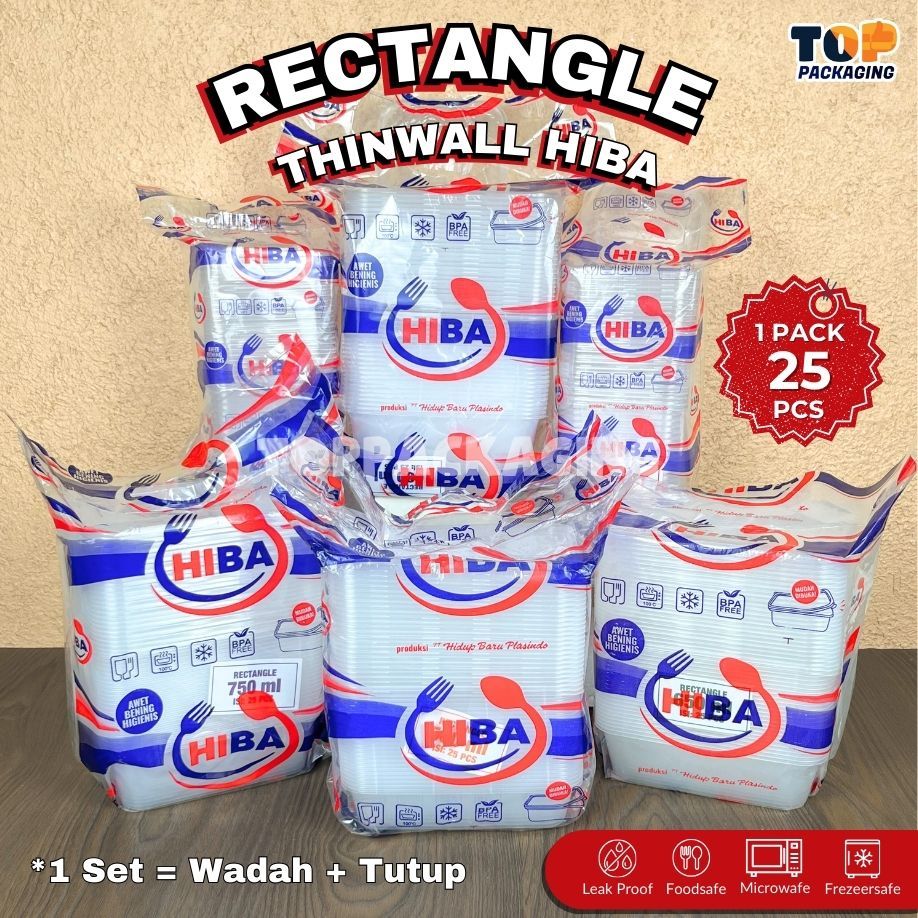 HIBA Thinwall Rectangle Kotak Makan Plastik Ukuran 200 300 500 650 750 1000 ml Isi 25 Pcs