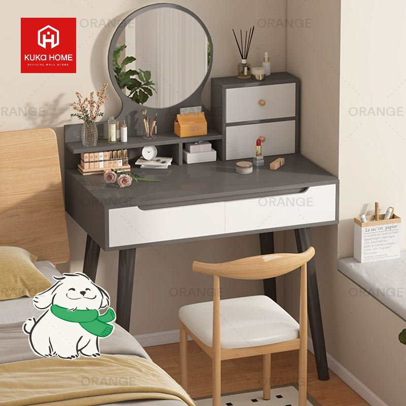 KUKA Meja Rias Minimalis Dengan cermin/ Meja Kosmetik Warna Putih/Abu-abu/Kayu