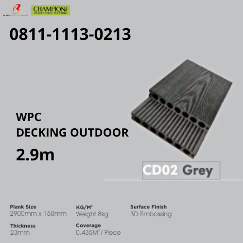 WPC DECKING OUTDOOR Lantai per-Batang Panjang 2.9m