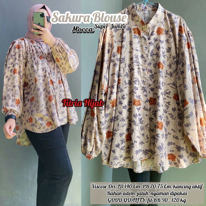 ATASAN WANITA TERBARU SAKURA BLOUSE SUPER JUMBO LD 140