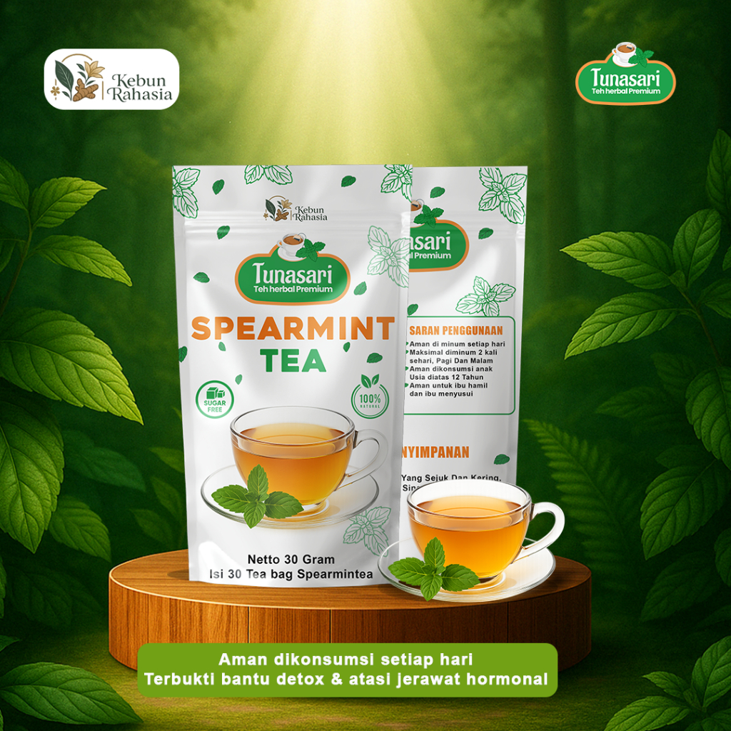 

TUNASARI Kebun Rahasia - Pure Spearmint Tea 1 +2 Pouch | Original Teh Daun Mint Premium | Blended Spearmint Tea | Teh Spearmint Premium | Teh Racik Herbal untuk Jerawat Hormonal | PCOS | Promil