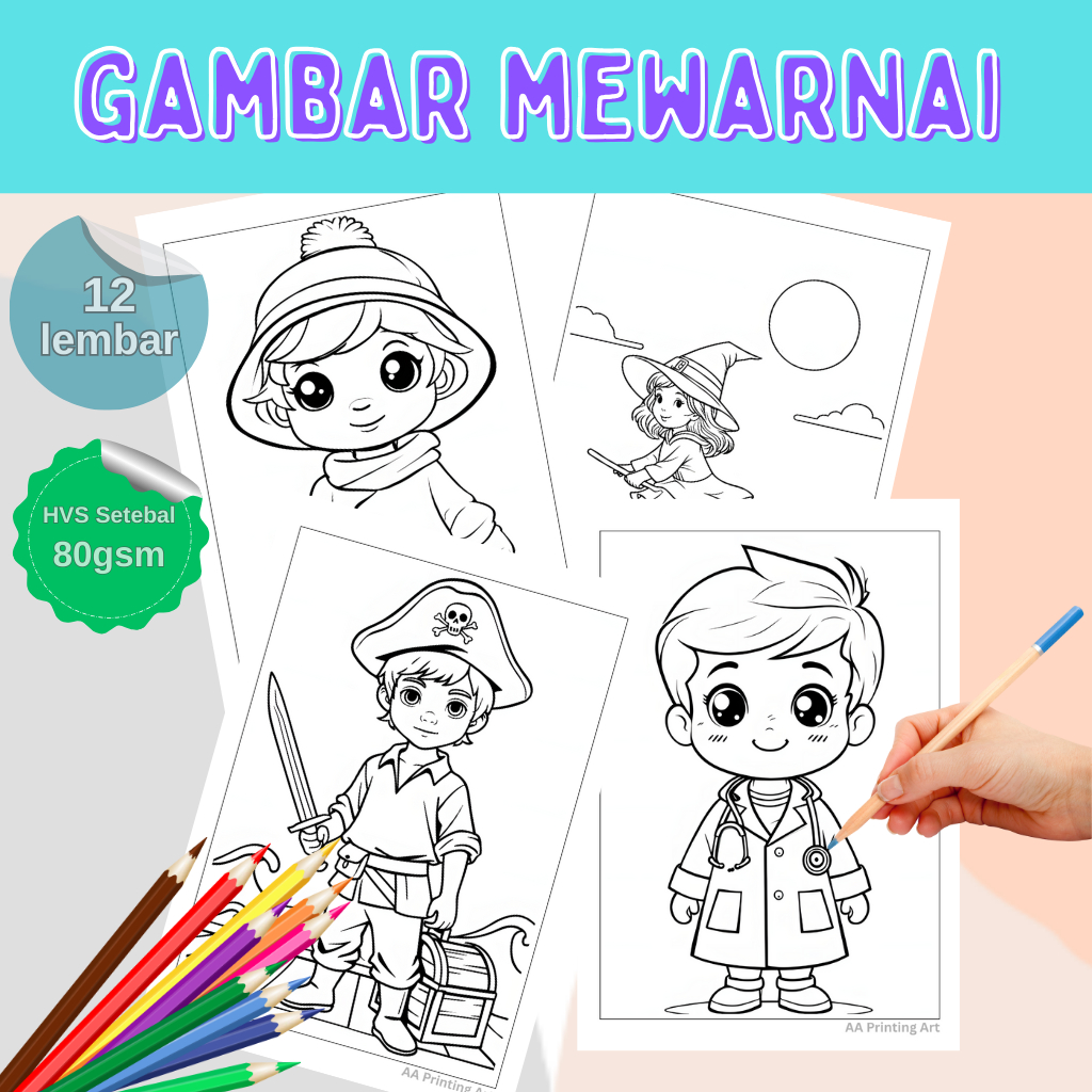 Gambar mewarnai KARAKTER untuk Anak-Anak Paud Tk SD / Sketsa gambar mewarnai anak-anak