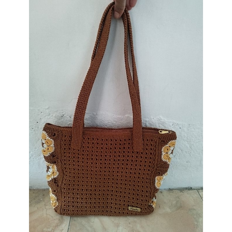 Tas Rajut Handmade motif Bunga Vintage