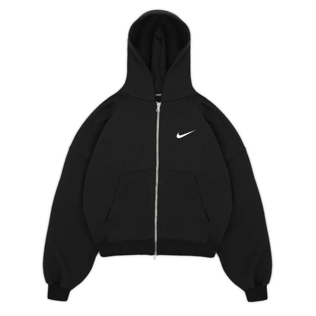 Hoodie Boxy Niikee Zipper Logo Hitam Fleece Tebal / Hoodie Boxy Zipper / Hoodie Oversize Pria Wanita