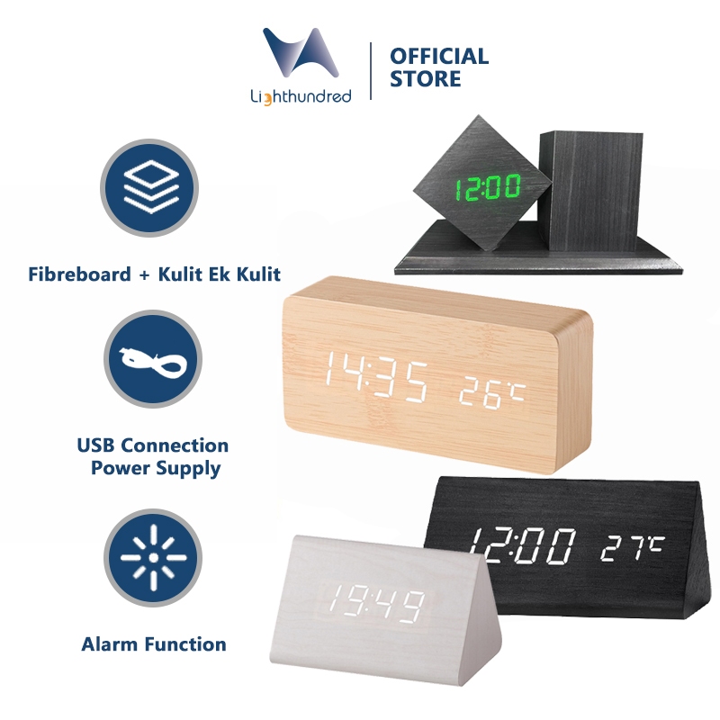 Lighthundred Jam Meja Kayu Digital Led / Jam Kayu / Jam Meja Digital Led
