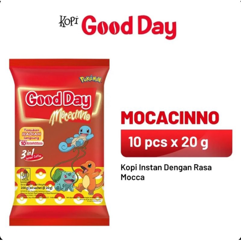 

GOOD DAY MOCACINNO MERAH (1 Renceng isi 10 Sachet)/Good Day All Variant/Carrebian Nut Gooday Renceng/Kopi Chococinno Good Day/Vanilla Latte Kopi Good Day