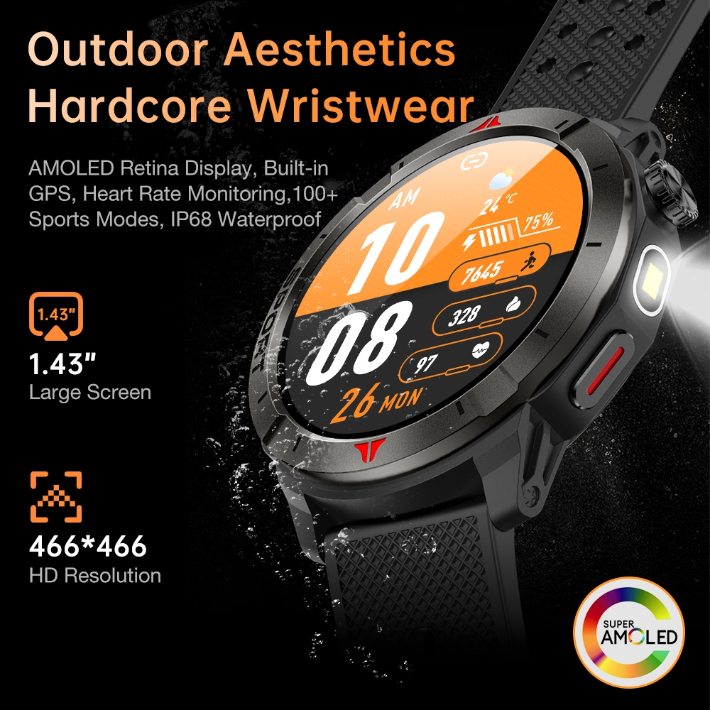 New Product Aolon Navi R4 Gps Smartwatch Amoled Dual-Frequency Six-Star Gps Motion Recognition