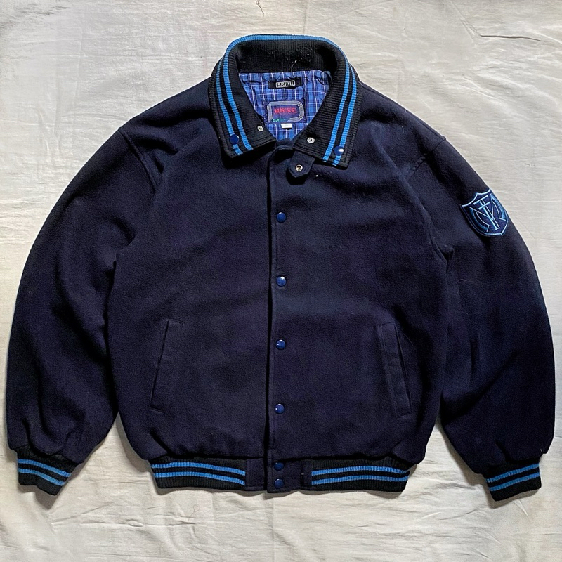 Classic Nikke Japan Wool Varsity Harrington Jacket Dark Navy Outwear • Windbreak • Unisex