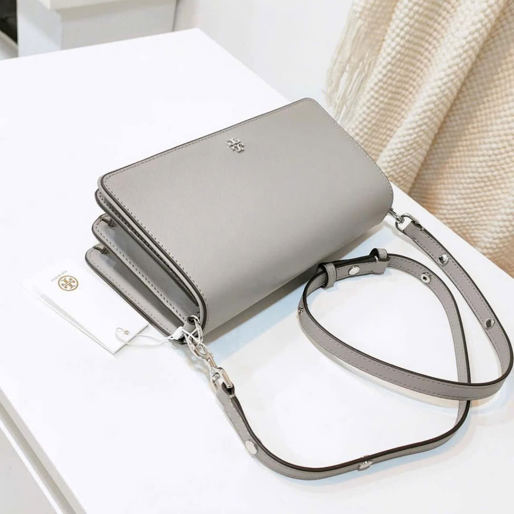 157617 Tory Burch Emerson Moose Grey With Gold Hardware Women's Shoulder Bag