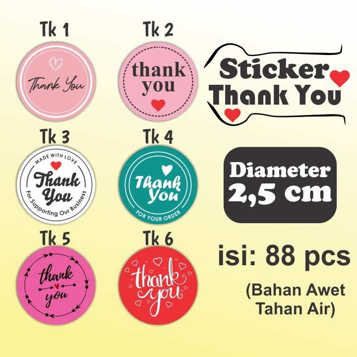 

( isi 88 pcs ) Stiker Ucapan Terimakasih Bulat Packing Motif Serbaguna