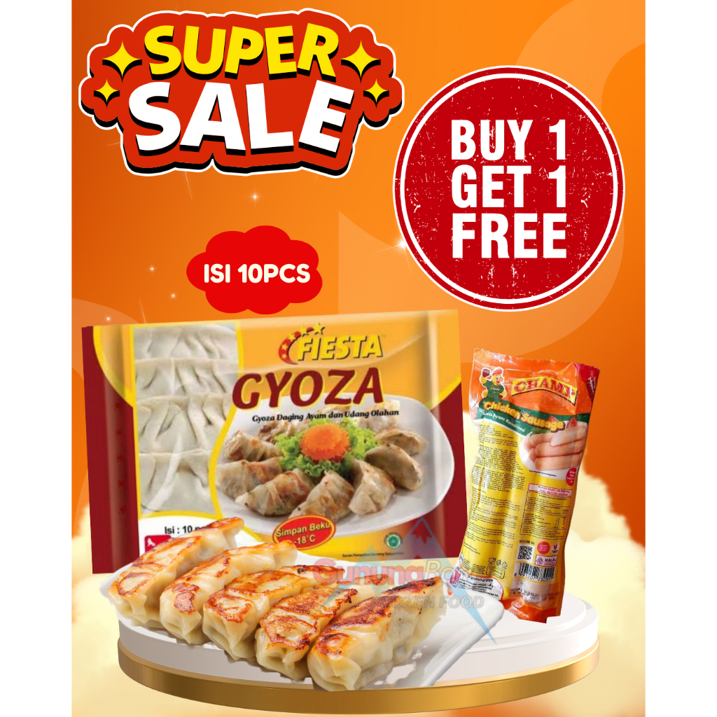 

FIESTA GYOZA 180 GRAM ISI 10PCS (GYOZA DAGING AYAM & UDANG OLAHAN) FREE CHAMP SOSIS ISI 3