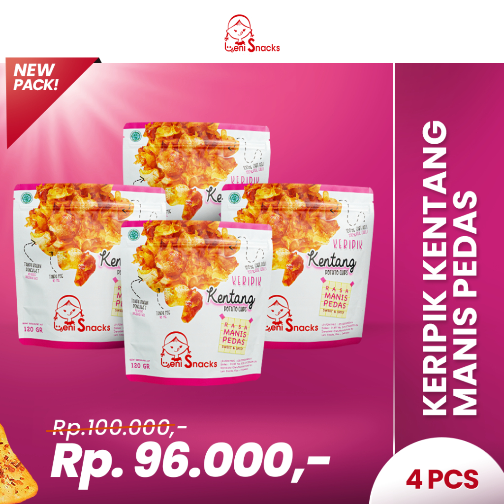 

Leni Snacks 4 Pcs Keripik Kentang Manis Pedas (New Pack)
