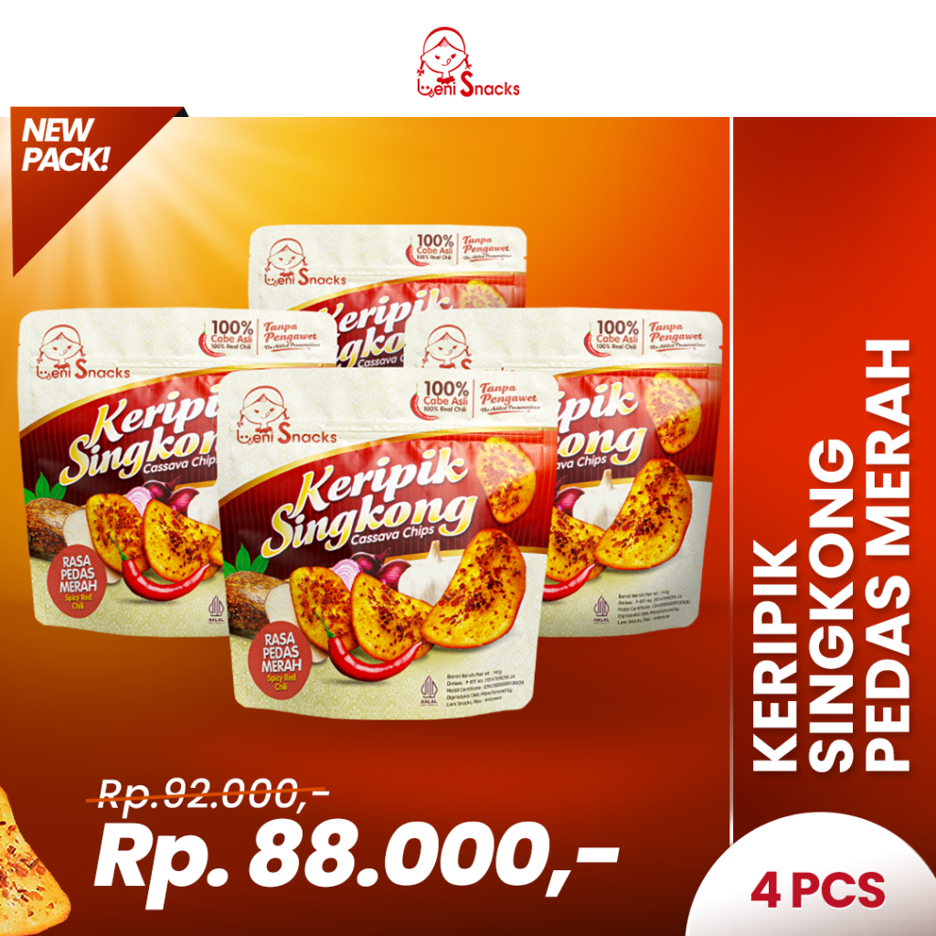 

Leni Snacks 4 Pcs Keripik Singkong Pedas Merah (New Pack)