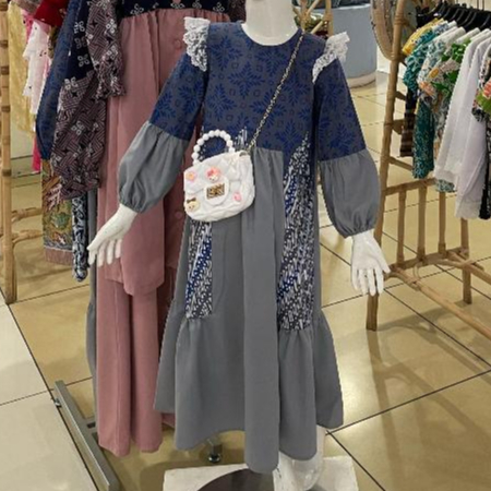 Gamis Batik Anak Gamis Anak Batik Usia 4-12 Tahun Navi Grey Gamis