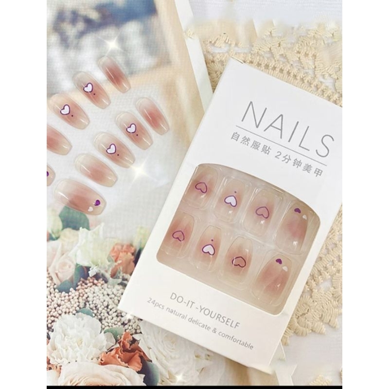 Kuku Palsu Isi 24 Kuku Palsu Cantik Stiker Kuku Palsu Fake Nail Aesthetic