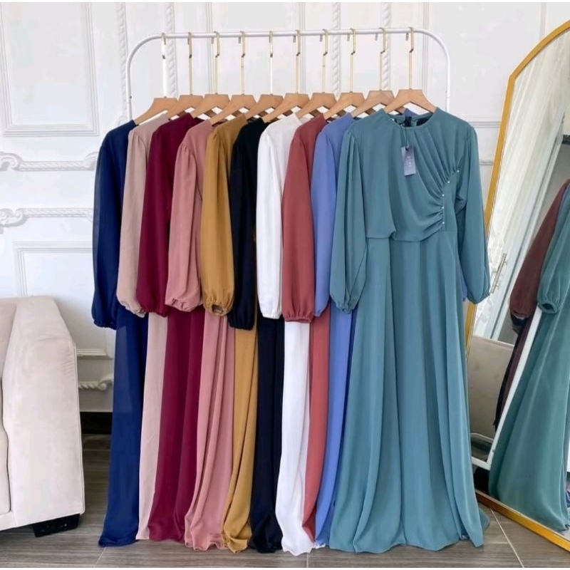 Hanna dress//outfit muslim//gamis polos mix kaun kotak//baju wanita//gamis perempuan//maxi nirina dr
