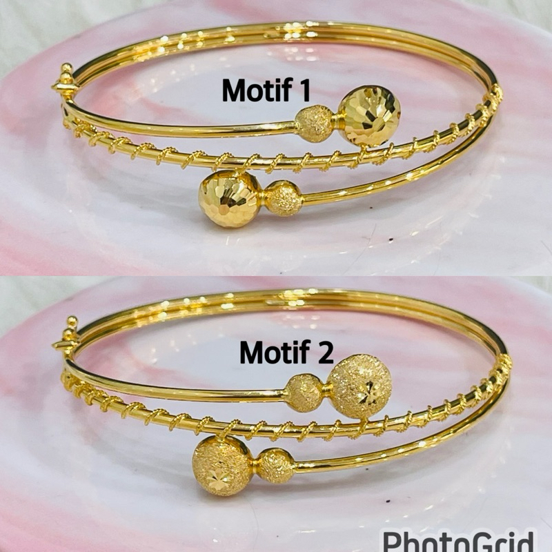 gelang bangle bola pasir kristal silang lilit variasi elegant mewah emas asli kadar 700