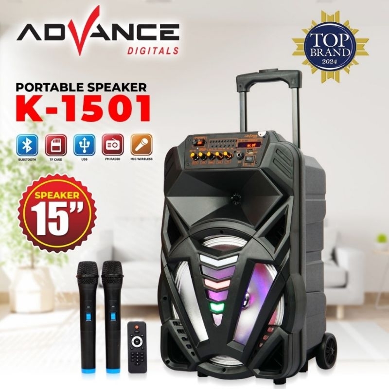 BATAM - ADVANCE K1501 K 1501 N portable speaker bluetooth trolley 15 inch 2 mic wireless original ga