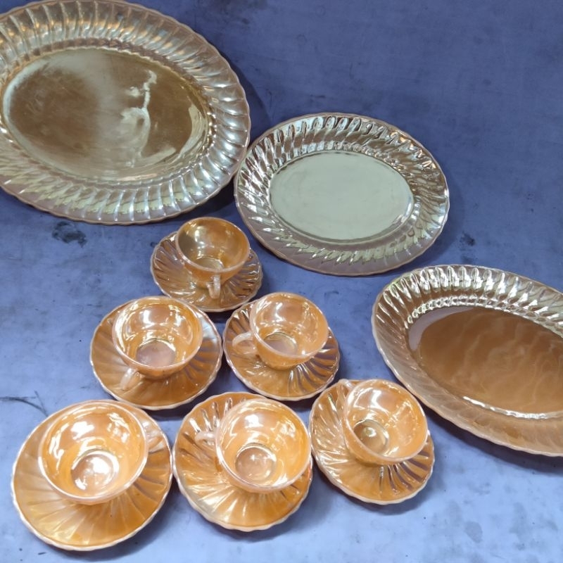 piring pajangan set bahan tebal Gold MADE IN USA bekas pajangan pejabat jadul vintage antik lawas ku