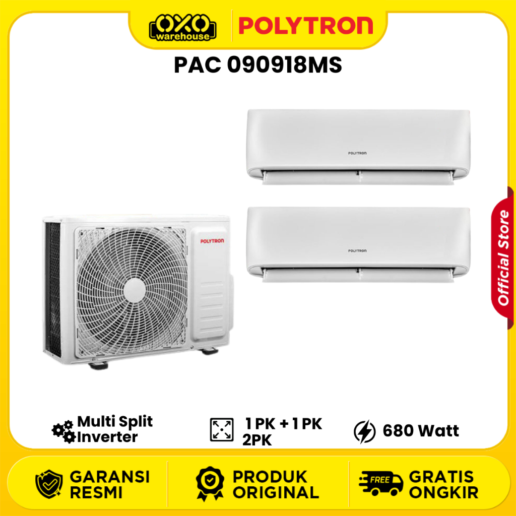 POLYTRON MULTI SPLIT AC 1 PK 1 PK dan outdoor 2 PK PAC 090918MS Pendingin Ruangan Garansi Resmi