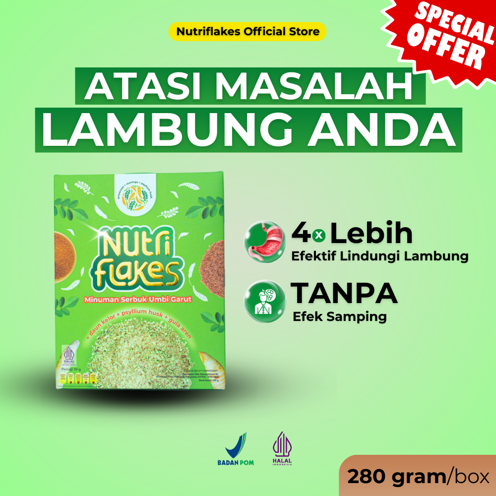 

Sereal umbi garut yang ampuh atasi asam lambung, maag, dan GERD dengan Nutriflakes paket 1 box