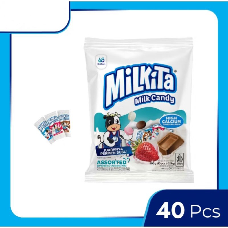 

Milkita Permen Milk Candy Bag MIX (isi: 40pcs) - Permen Rasa Susu / Permen Susu Milkita / Milk Candy Premium / Permen Susu Aneka Rasa Coklat, Stroberi, Melon, Susu / Permen Tinggi Kalsium / Hampers Ultah / Permen Susu Sehat / Permen Sehat / Permen Susu