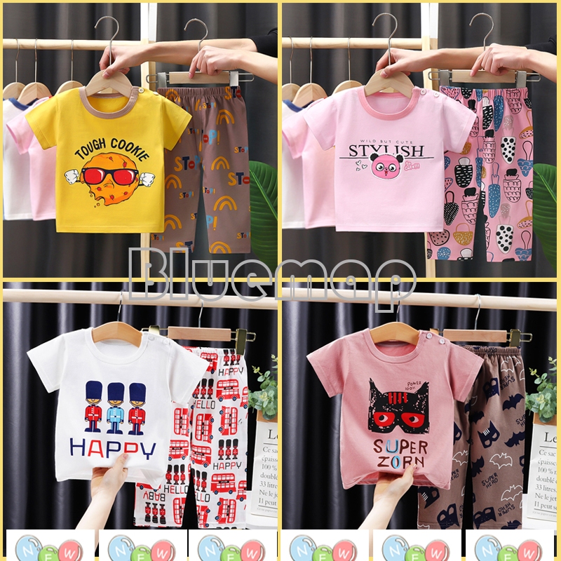 Setelan Kaos Terno Bayi Laki-laki & Celana Panjang Celana Pendek Katun Piyama untuk Anak-anak Pola