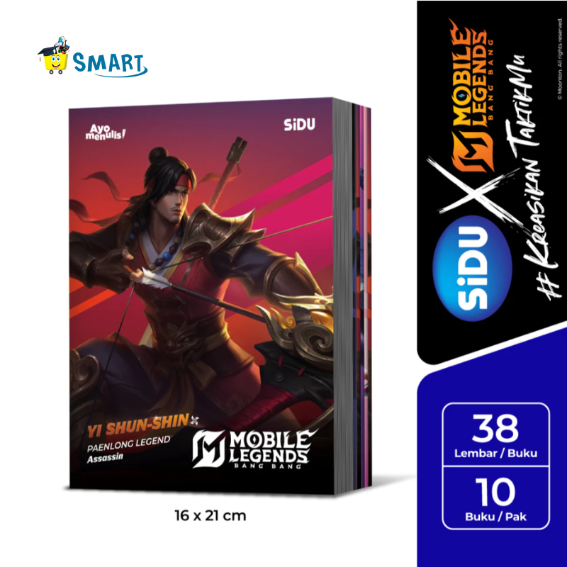 

(1 PAK) SIDU BUKU TULIS EB 38 MOBILE LEGEND 1 PAK ISI 10 BUKU / BUKU TULIS SIDU ISI 38 LEMBAR 1 PAK