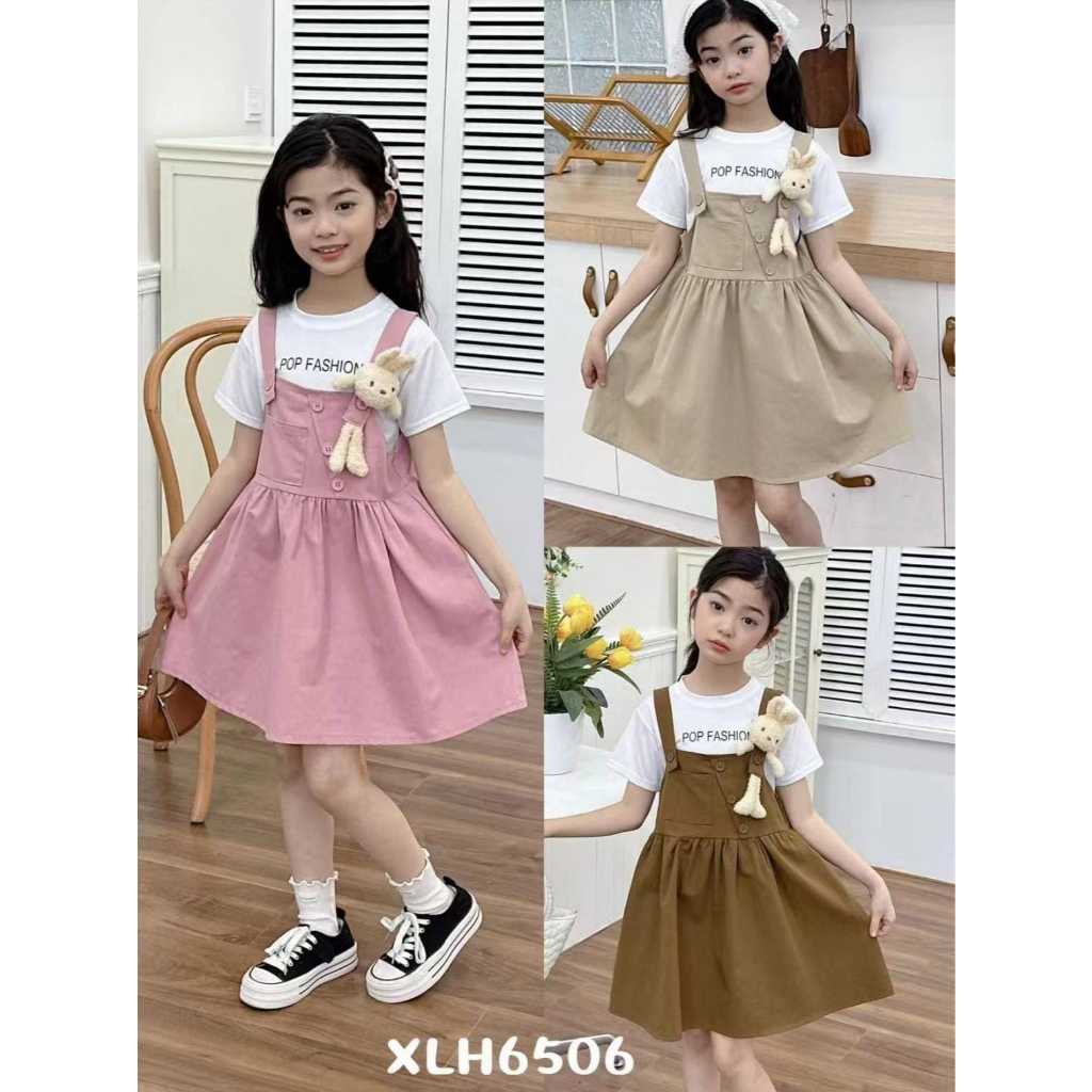 michella GROSIR ISI 5 #6506 SETELAN OVERALL KODOK KATUN 2IN1 DALAMAN KAOS PENDEK ROK Baju Setelan Ka