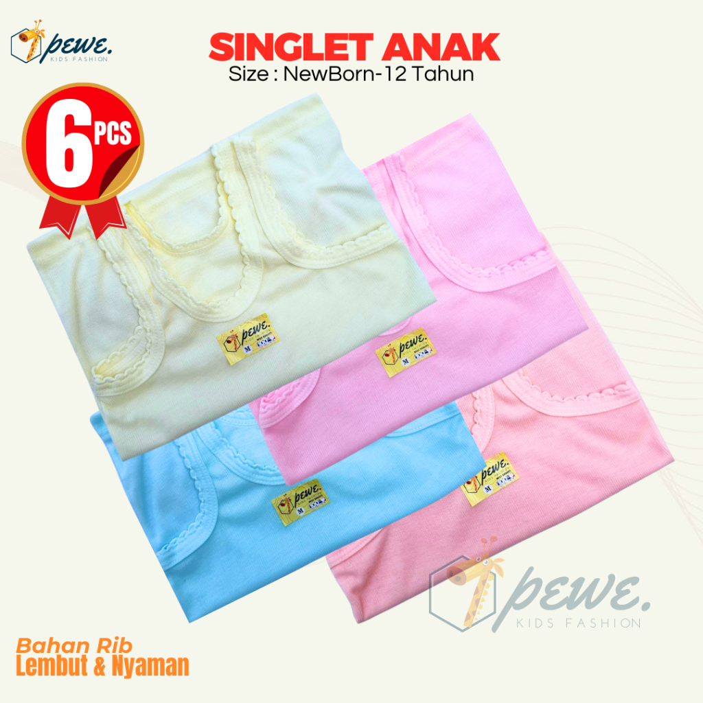 6 Pcs Singlet Anak Warna Kaos Dalem Anak Usia 0-12 Tahun Kaos Kutang Anak Cewek dan Cowok Singlet An