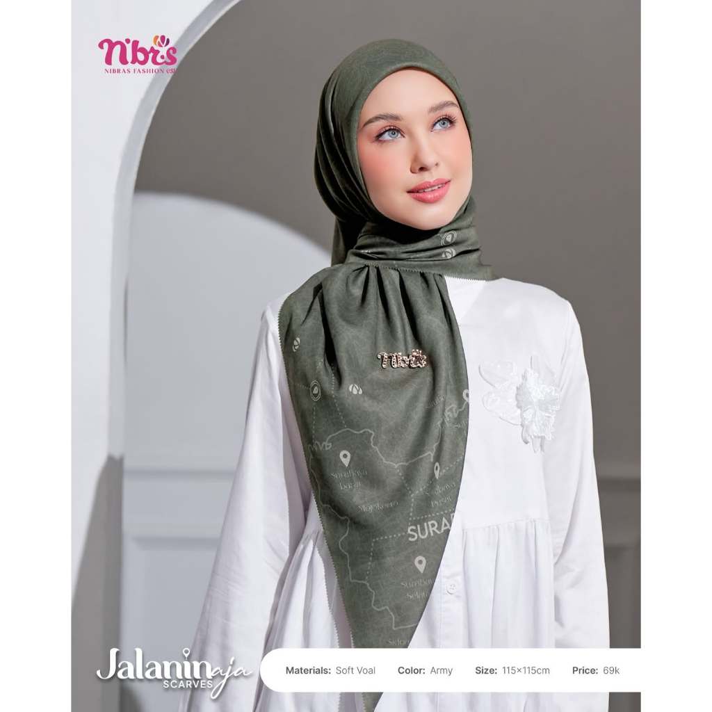 Jual Hijab Segiempat Jalanin Aja Scraft Army Kerudung Segi Empat Motif Soft Voal Premium