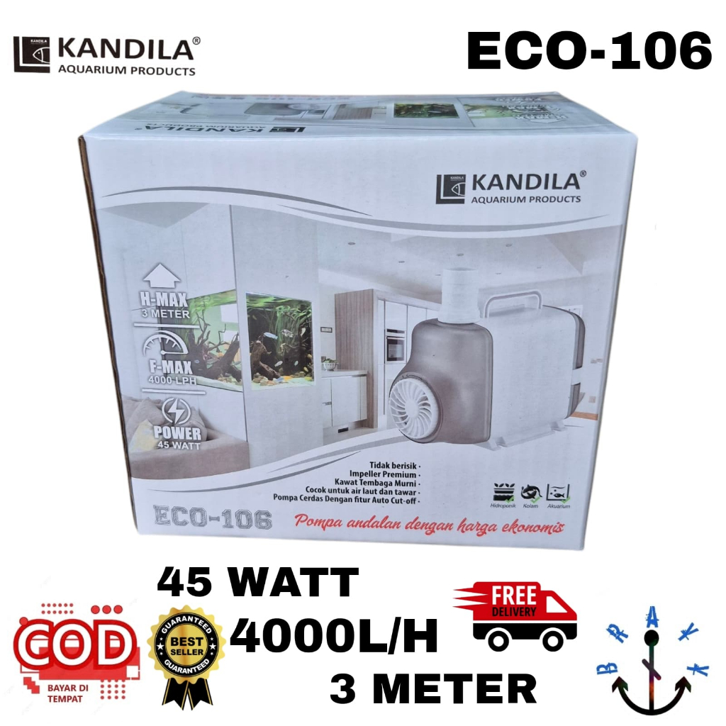 Pompa kolam Ikan koi - Mesin Pompa 4000 Liter air mancur Low Watt Naik 3 Meter Kandila ECO 106