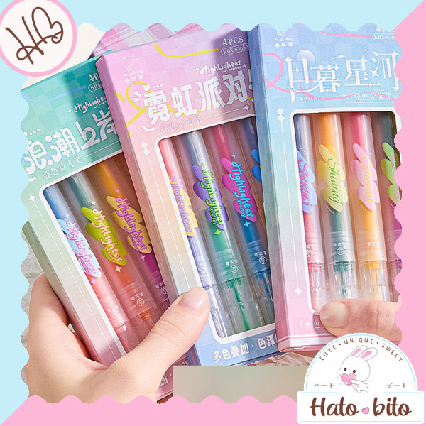 

1 set isi 4 pcs dual tip overlay highlighter lucu penanda bacaan dua macam ujung tip HB1943
