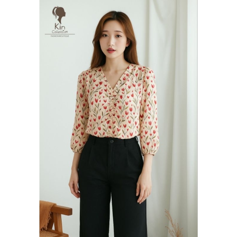 Blouse Wanita Motif Bunga Bangkok Import