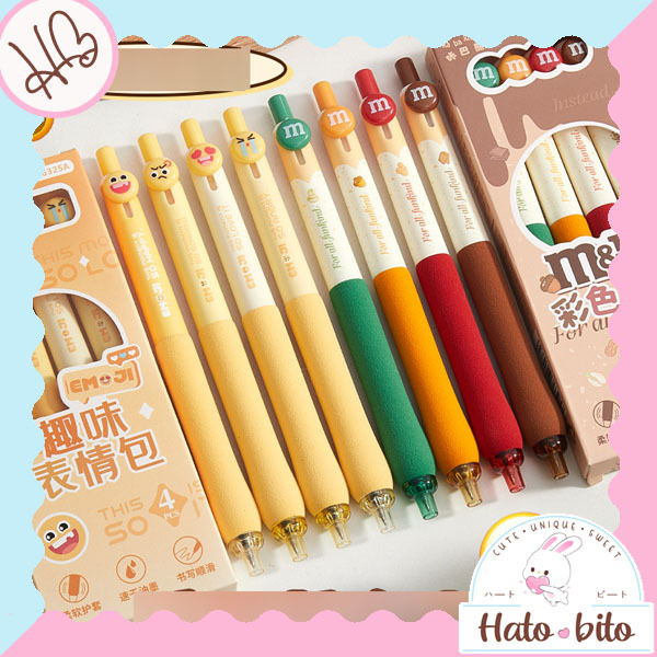

1 set isi 4 pcs pulpen emoji cokelat MM lucu cute tinta hitam pen set super lucu HB1944