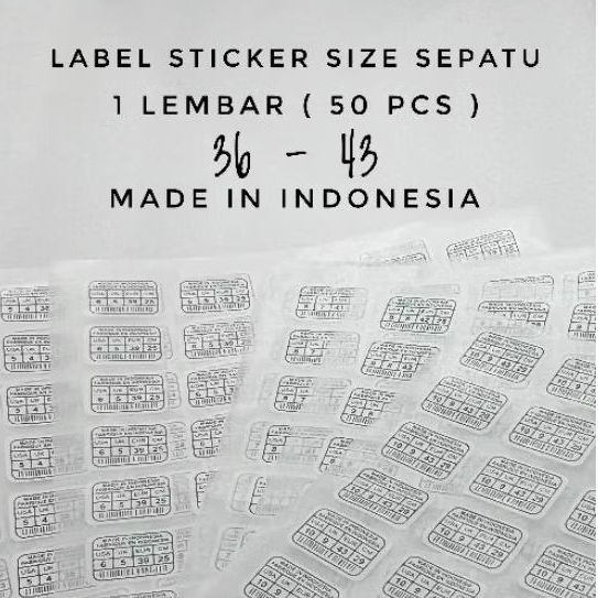 

Label Setrika size sepatu / Barcode Sepatu / Made in Indonesia 1 Lembar ( 50 pcs )