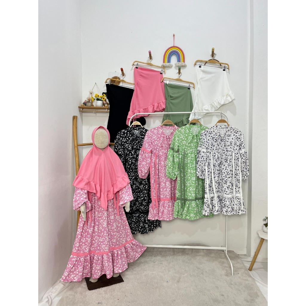 GAMIS + HIJAB SAKURA SMLXL BABY.CLOTH UNTUK UMUR 3-14 TAHUN GAMIS MULIMAH ANAK VIRAL
