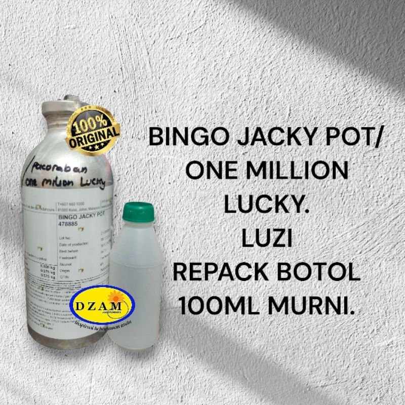 BINGO JACKY POT/ONE MILLION LUCKY LUZI REPACK BOTOL 100ML MURNI.