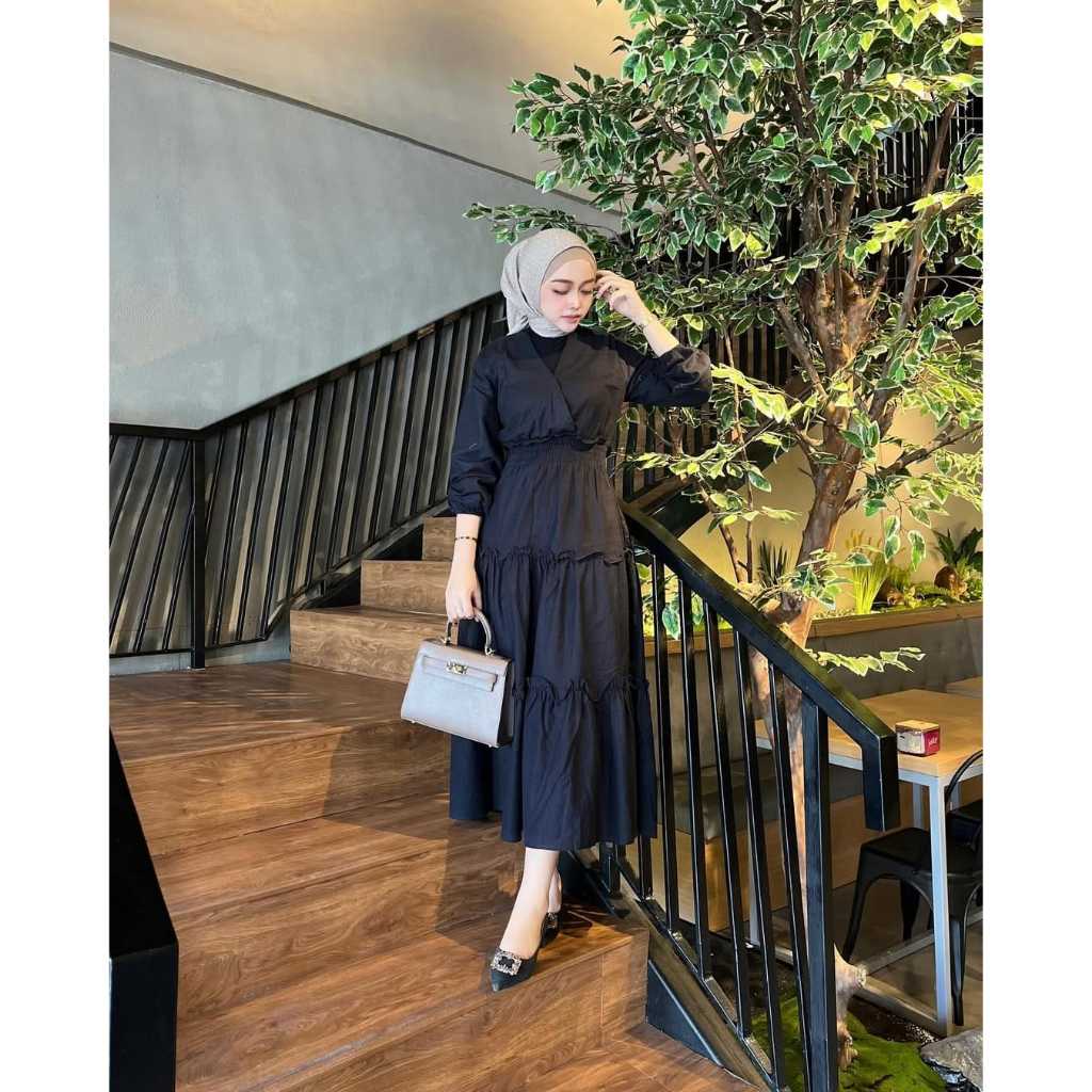 MILA DRESS MUSLIM KOREAN SATIN / GAMIS SUSUN REMPEL / DRESS BORA KOREAN LOOK / GAMIS REMAJA JUMBO