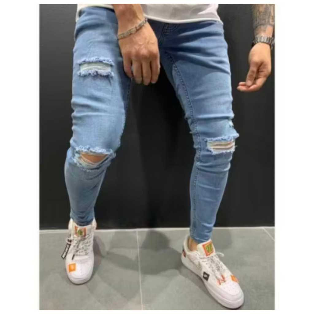 Celana Jeans Pria Sobek  / Celana Jeans Pria Sobek Slimfit / Celana Starboy Robek Robek Korean Style