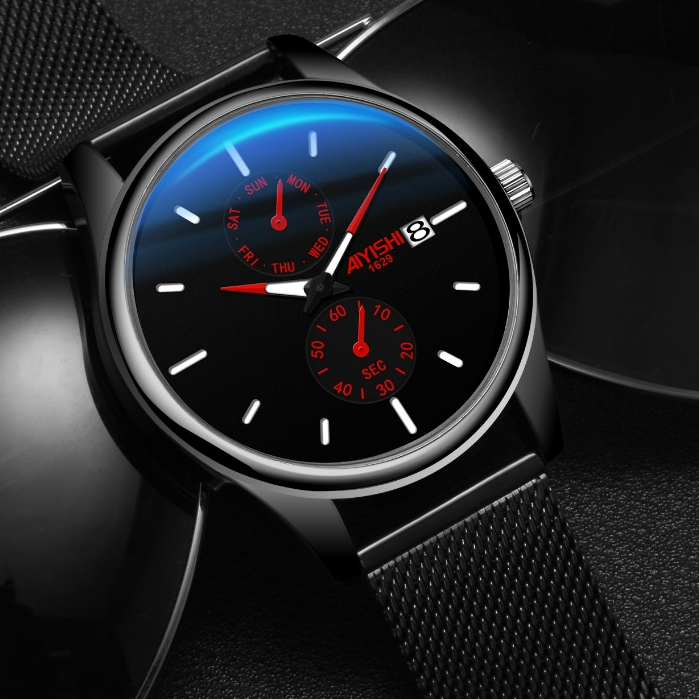AIYISHI Jam Tangan Pria Casual Quartz Analog Casing Stainless Steel Chronograph Kuarsa Kalender Taha