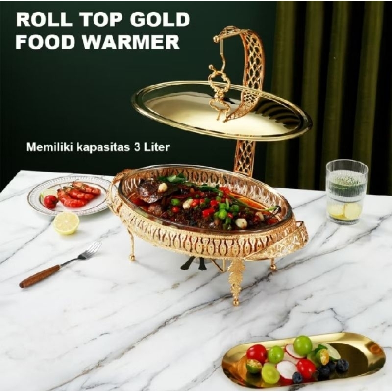 FOOD WARMER TEMPAT PRASMANAN MEWAH TEBAL GOLD/FOOD WARMER WADAH KACA GOLD/TEMPAT PRASMANAN PESTA