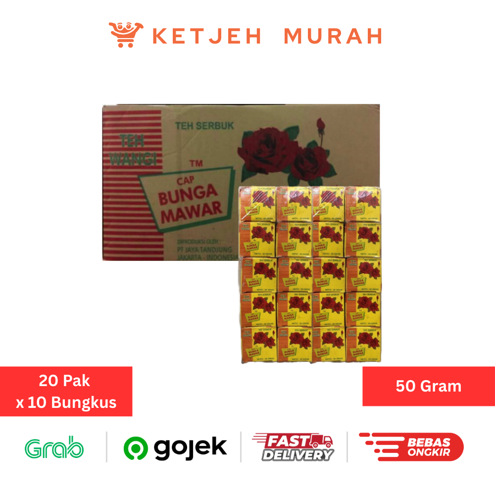 

Teh Serbuk Wangi Cap Bunga Mawar 50 Gram 1 Dus isi 20 Pak x 10 Bungkus
